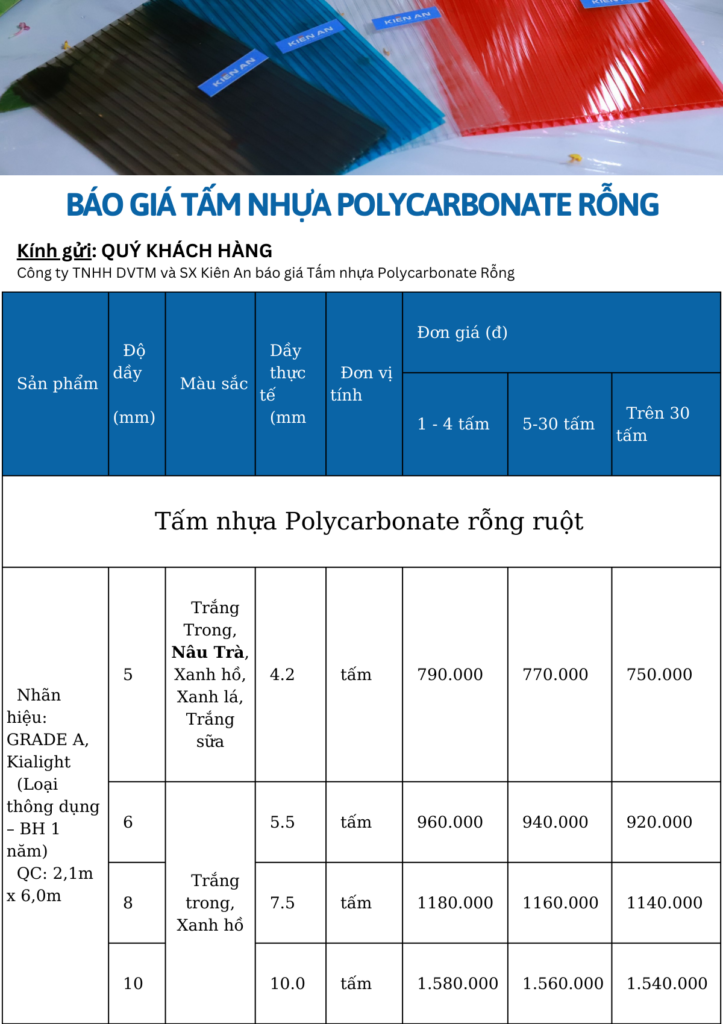 Báo Giá Tấm Poly Màu Trà Kiên An Màu Trà Dạng Rỗng